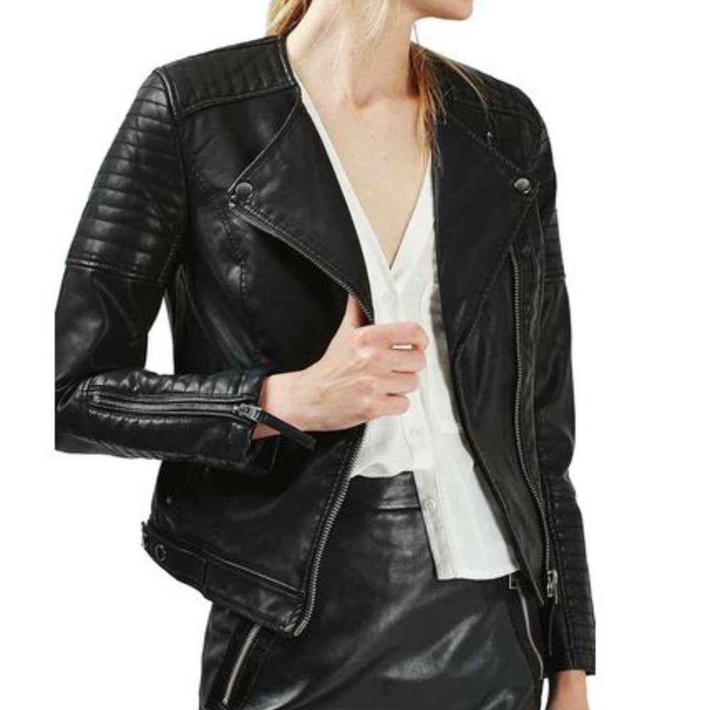 Top Shop Faux Leather Biker Jacket